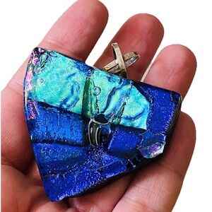 WOW Dichroic Glass Mexico 925 Sterling Silver Statement Necklace
Pendant 2" 55g